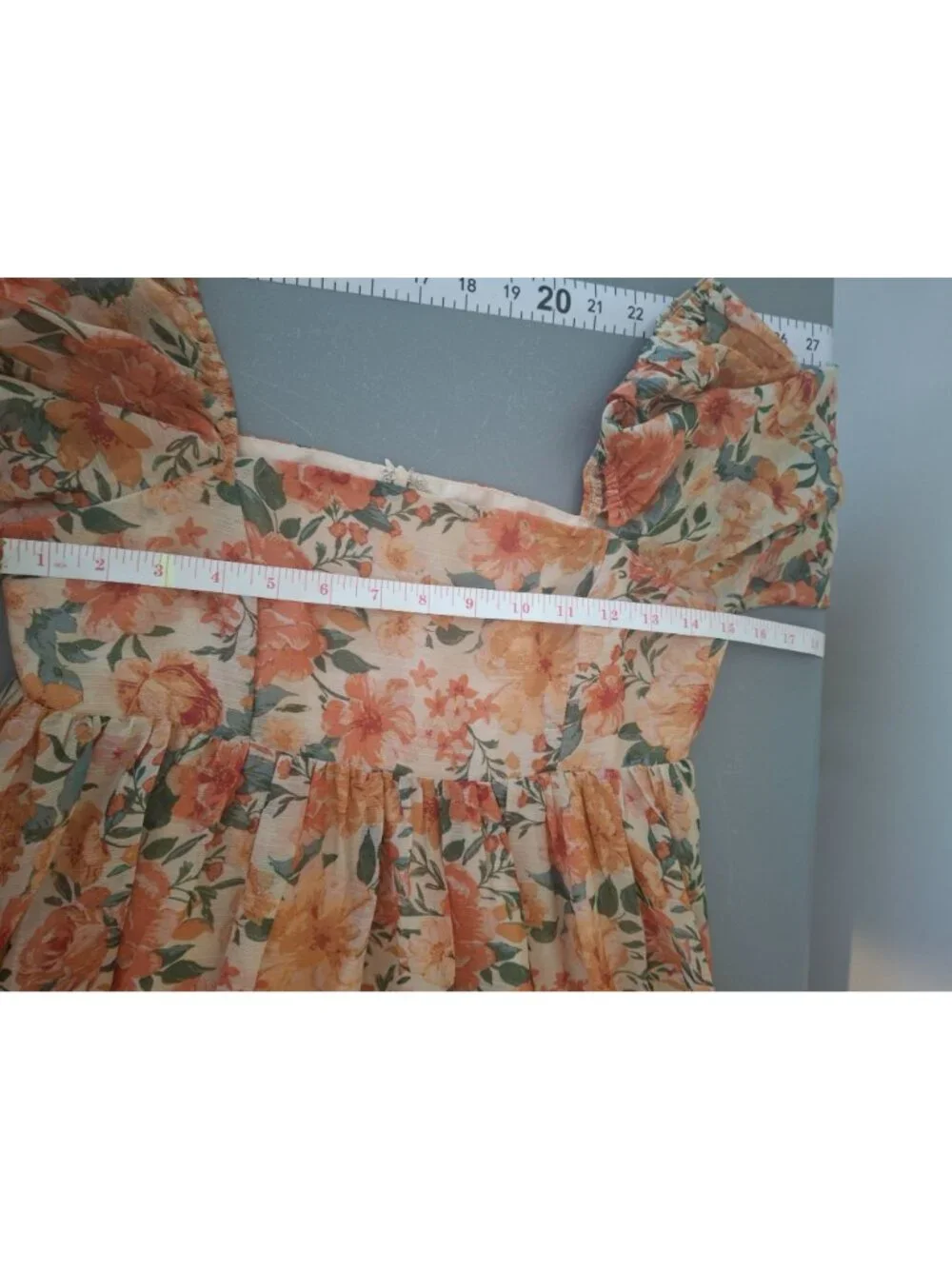 Storia Floral Maxi Dress S Orange Puff Sleeve Cottagecore Prairie Romantic Boho